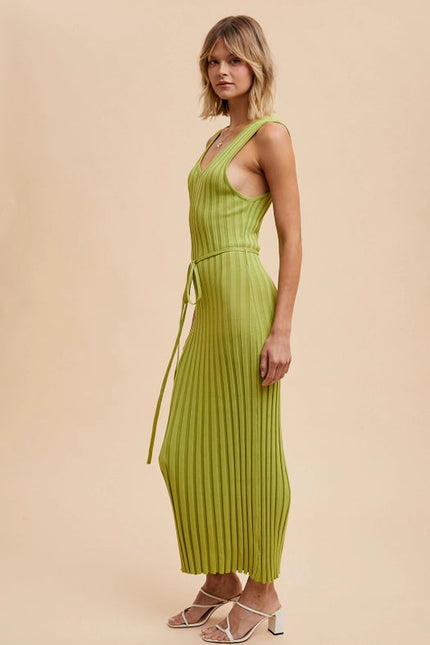 Viscose Blend Ribbed Knit Dress  PISTACHIO