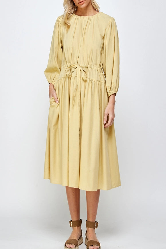 Volumed Sleeve Midi Dress-Dress-amente-M/L-Celery-Urbanheer