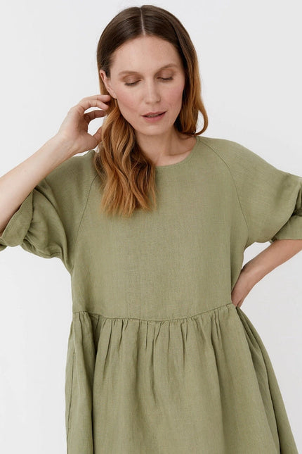 Voluminous Linen Dress Nerja in Sage