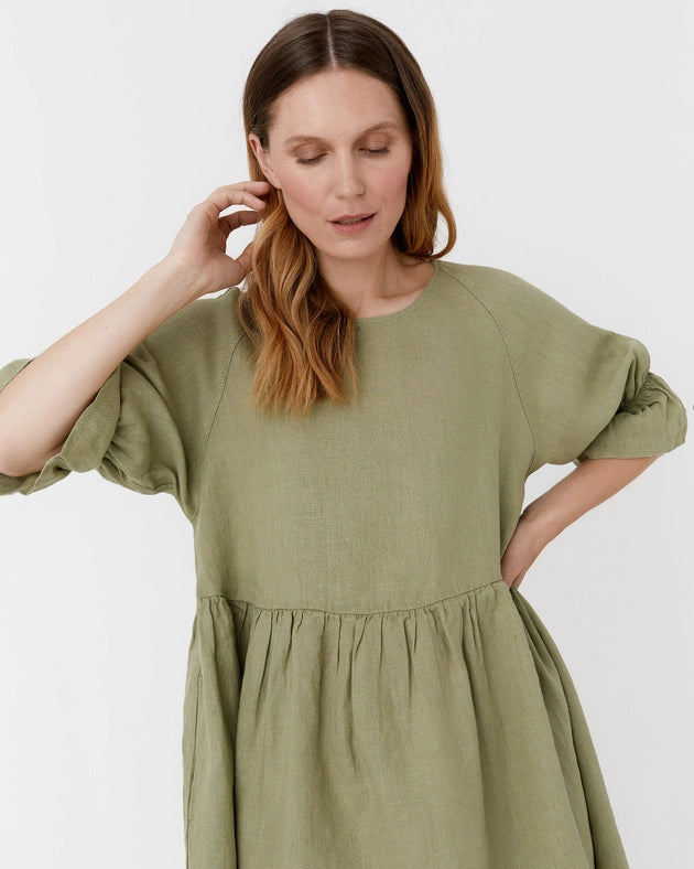 Voluminous Linen Dress Nerja in Sage