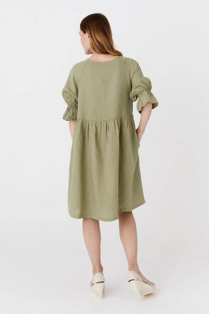 Voluminous Linen Dress Nerja in Sage