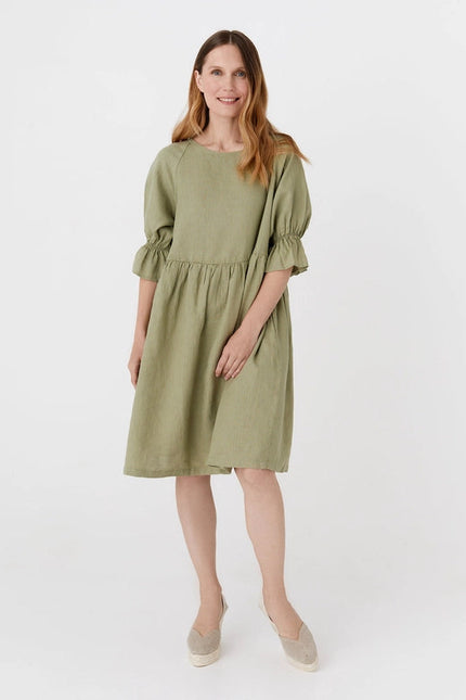 Voluminous Linen Dress Nerja in Sage