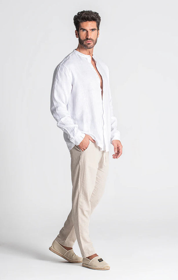 WHITE LINEN GRANDAD SHIRT-SHIRT-Gianni Kavanagh-Urbanheer