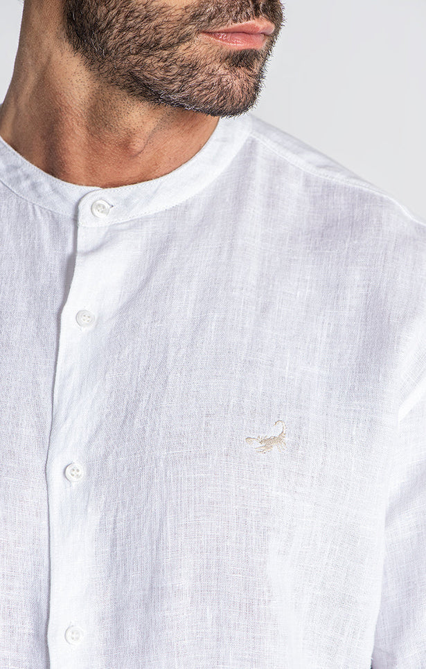 WHITE LINEN GRANDAD SHIRT-SHIRT-Gianni Kavanagh-Urbanheer