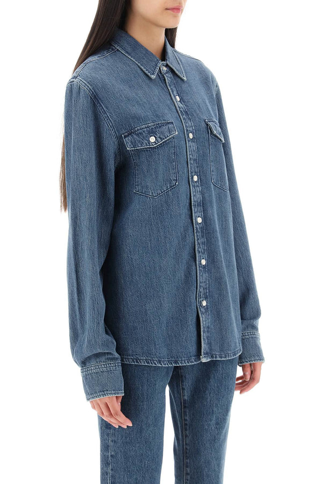 Wardrobe.nyc denim shirt-women > clothing > shirts and blouses > shirts-Wardrobe.Nyc-l-Blue-Urbanheer