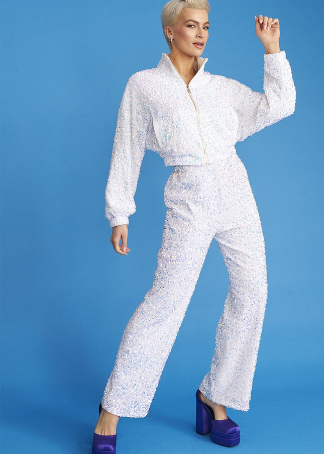 White Bamboo Blend Sequin Trousers-3