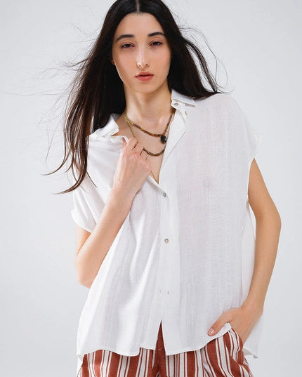 White Button Up Blouse with Polo Collar