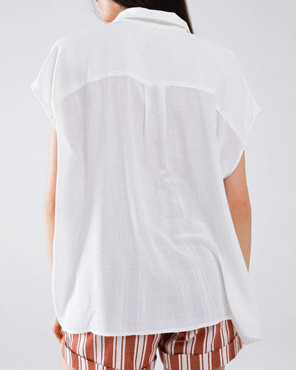 White Button Up Blouse with Polo Collar