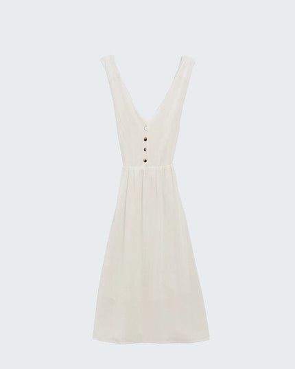 White Dress with Button Detail