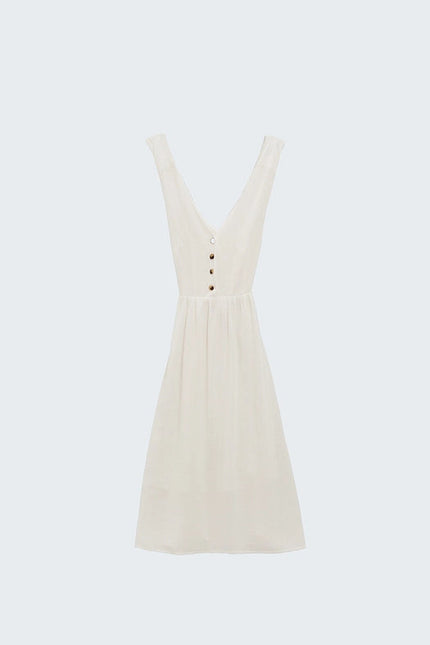 White Dress with Button Detail