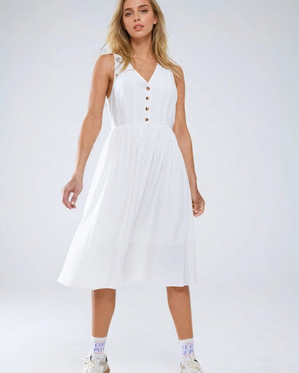 White Dress with Button Detail