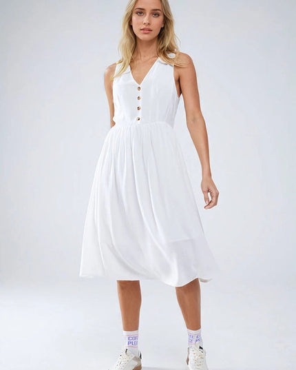 White Dress with Button Detail