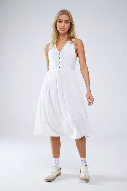 White Dress with Button Detail