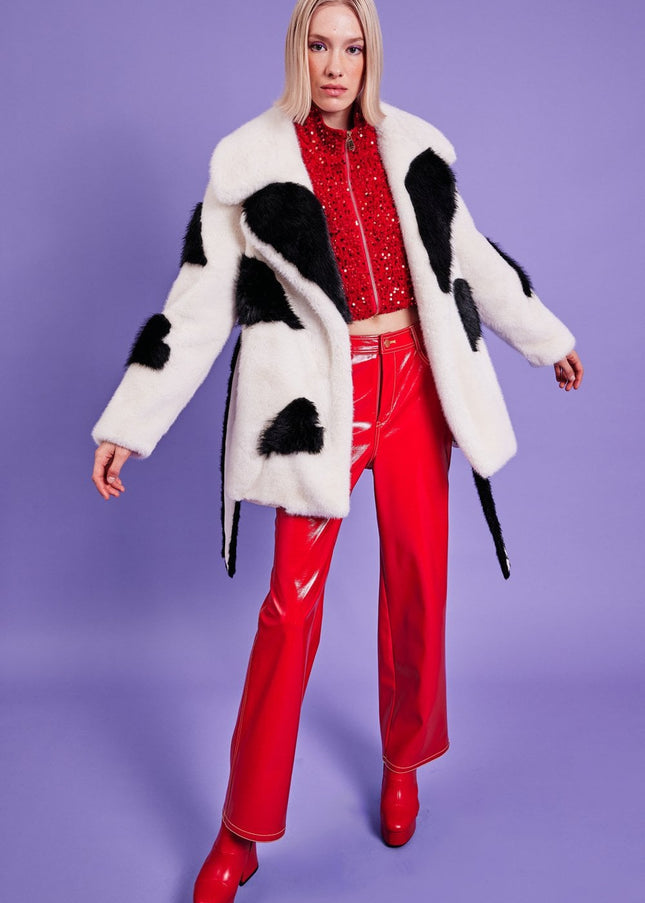 White Eco Bamboo Faux Fur Coat with Love Heart Detailing-1