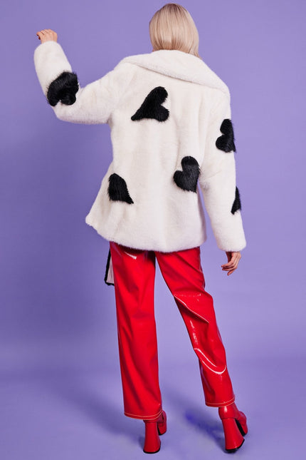 White Eco Bamboo Faux Fur Coat with Love Heart Detailing-3