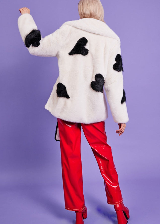 White Eco Bamboo Faux Fur Coat with Love Heart Detailing-3