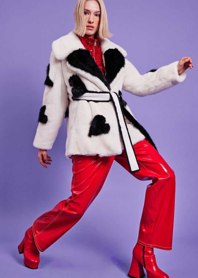 White Eco Bamboo Faux Fur Coat with Love Heart Detailing-0