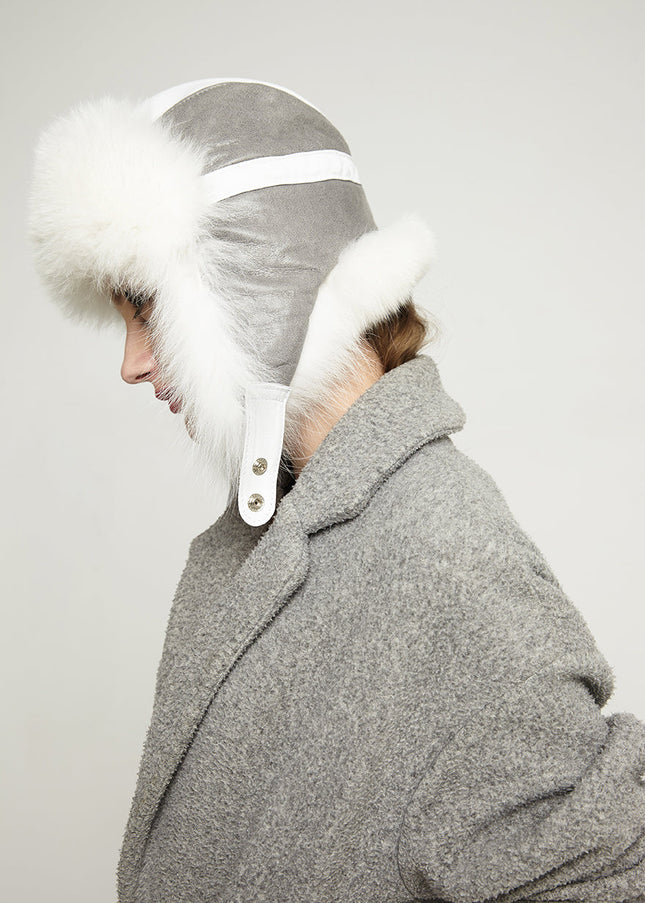 White Genuine Arctic Fox Fur and Nappa Lamb Leather Hat-1