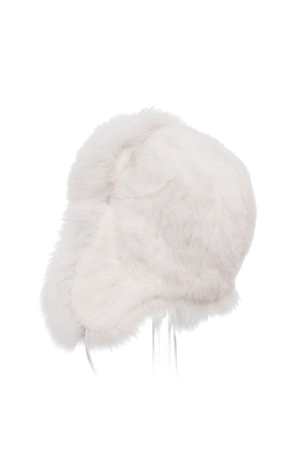 White Genuine Arctic Fox and Mink Fur Hat-2