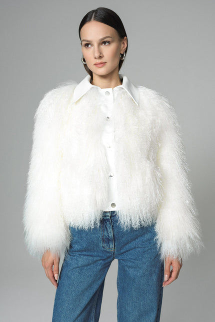 White Natural Mongolian Shearling Jacket-1