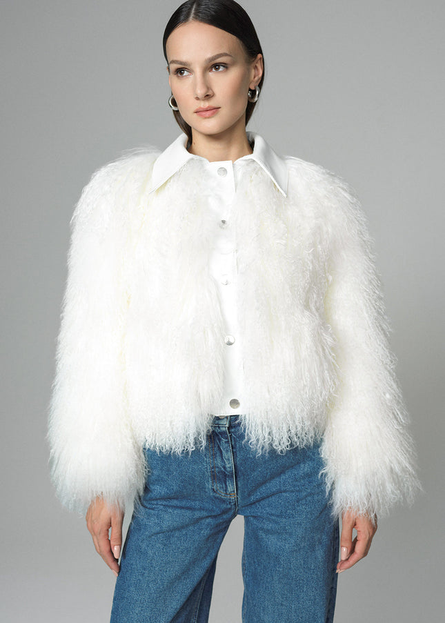 White Natural Mongolian Shearling Jacket-1