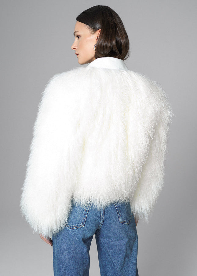 White Natural Mongolian Shearling Jacket-3