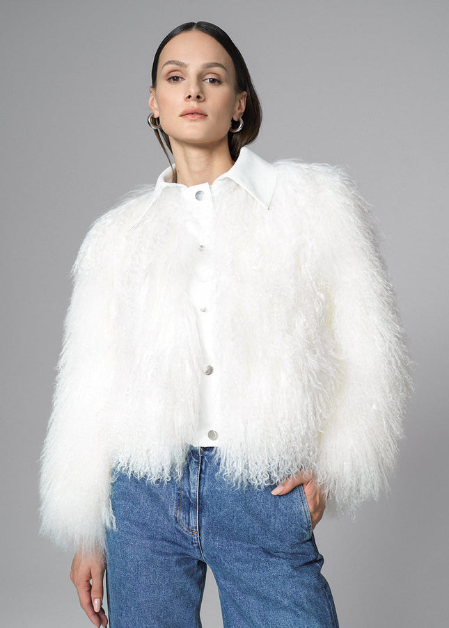 White Natural Mongolian Shearling Jacket-0