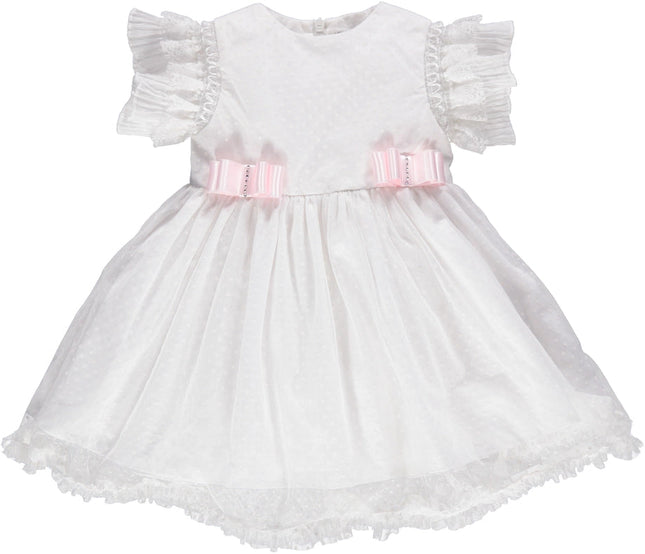 White Party Dress with Lace and Pink Bows