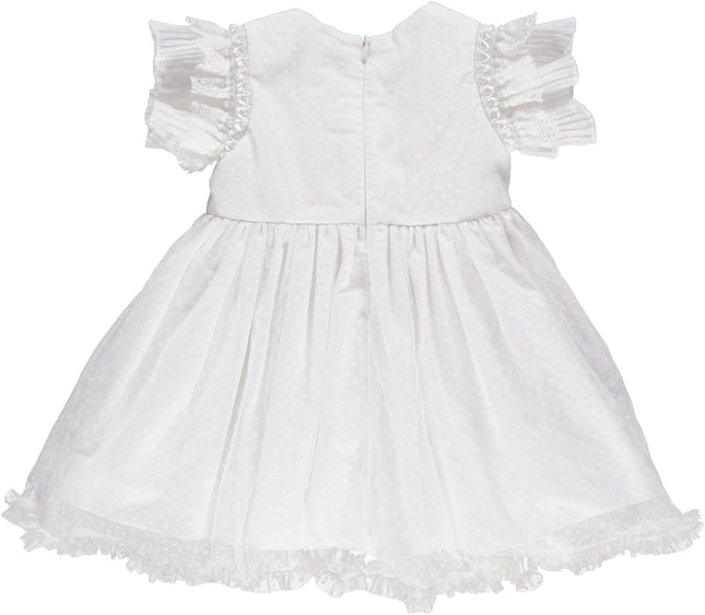 White Party Dress with Lace and Pink Bows