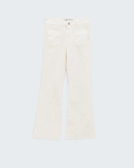 White Skinny Flared Jeans With Front Pocket Detail