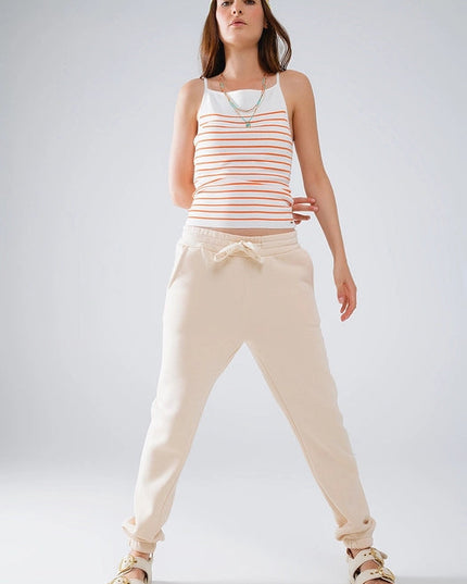 White Top with Orange Stripes and Thin Straps