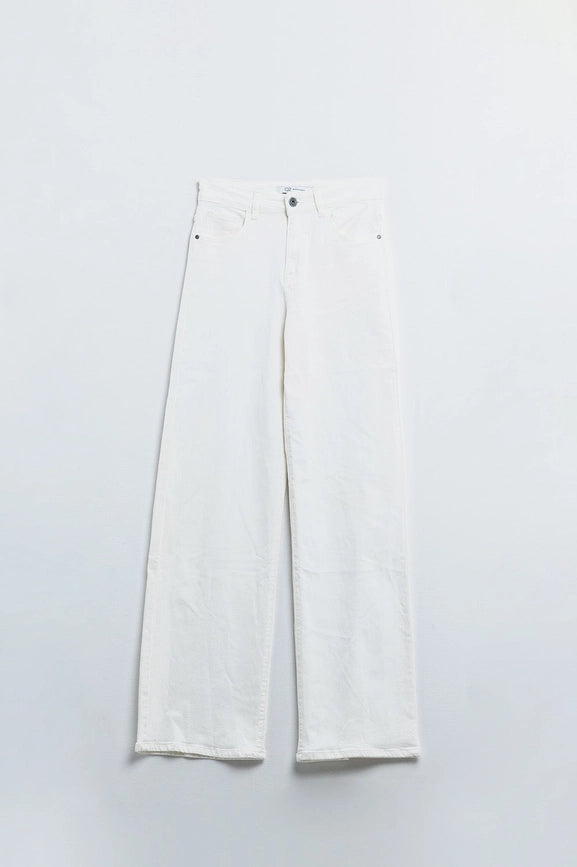 White Wide Leg High Rise Pants