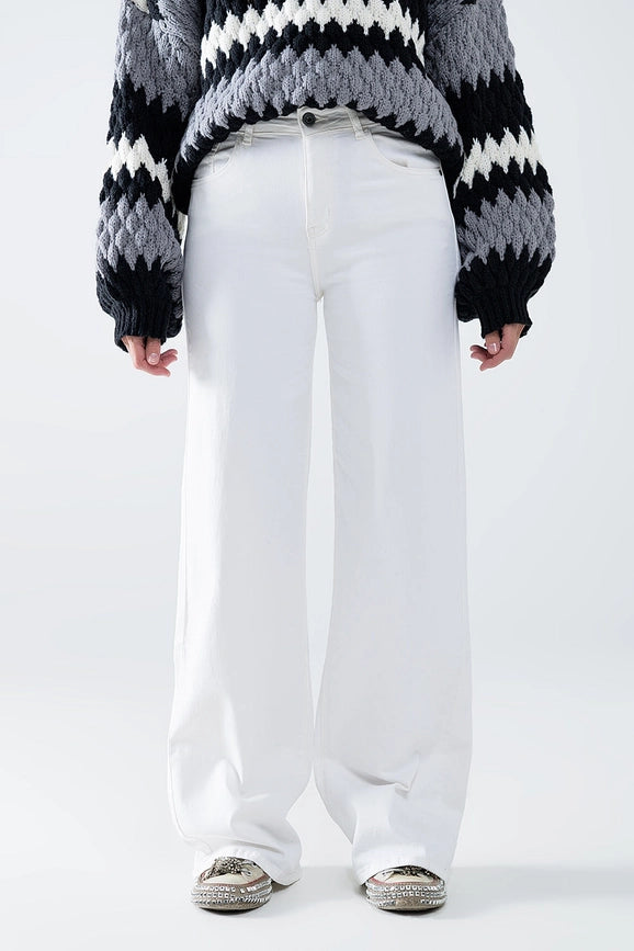 White Wide Leg High Rise Pants