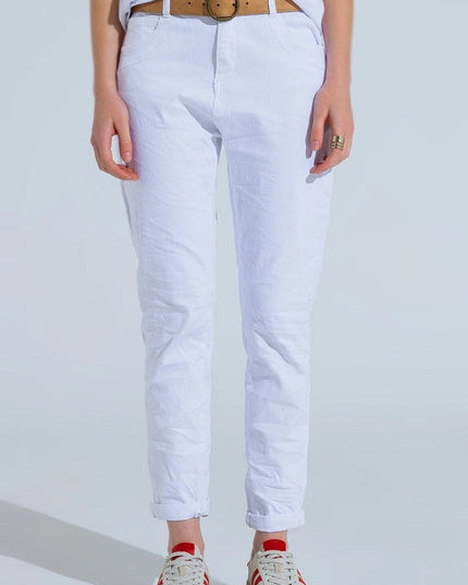 White Wrinkled Skinny Jeans