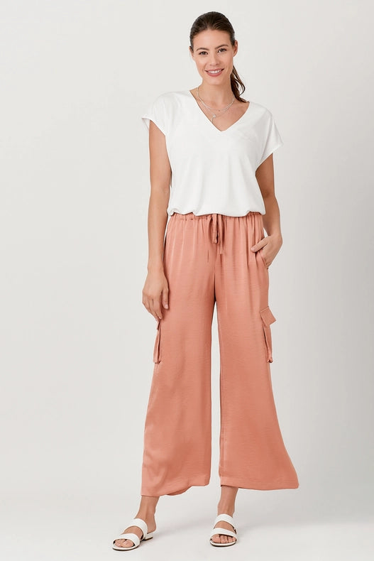 Wide Leg Cargo Pants Peach Pink