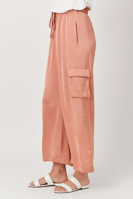 Wide Leg Cargo Pants Peach Pink