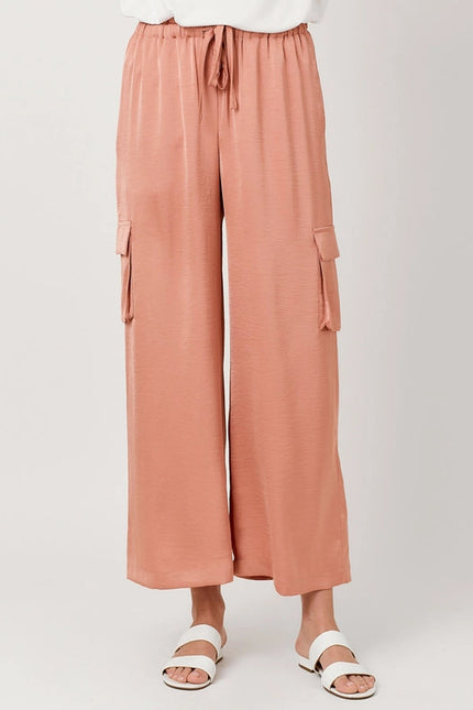 Wide Leg Cargo Pants Peach Pink