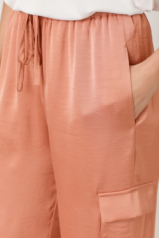 Wide Leg Cargo Pants Peach Pink