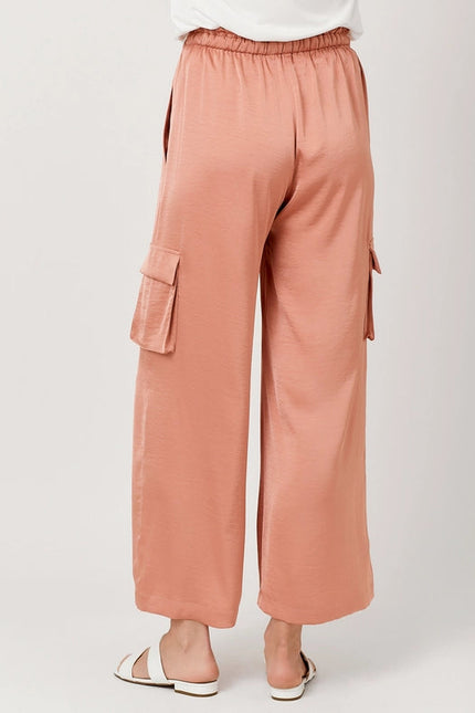 Wide Leg Cargo Pants Peach Pink