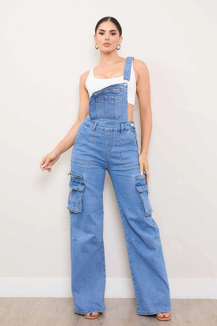 Wide Leg Dungaree Cargo Jumpsuit