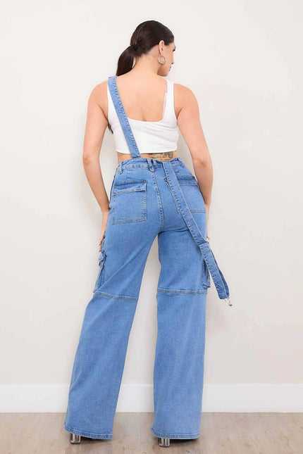 Wide Leg Dungaree Cargo Jumpsuit