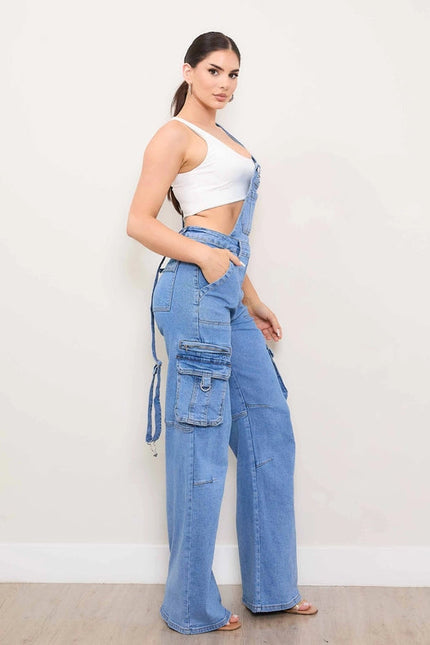 Wide Leg Dungaree Cargo Jumpsuit