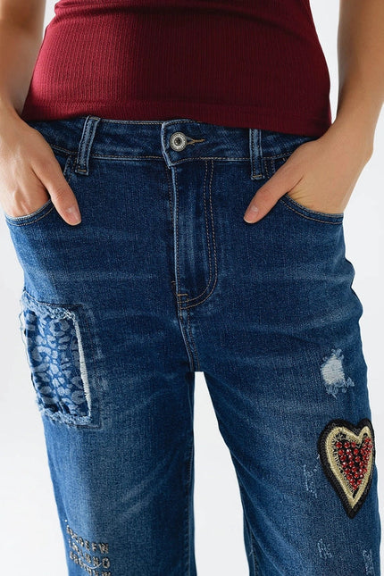 Wide Leg Jeans Embellished with Some Patches