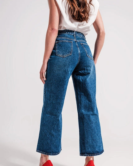 Wide Leg Jeans With Exposed Buttons