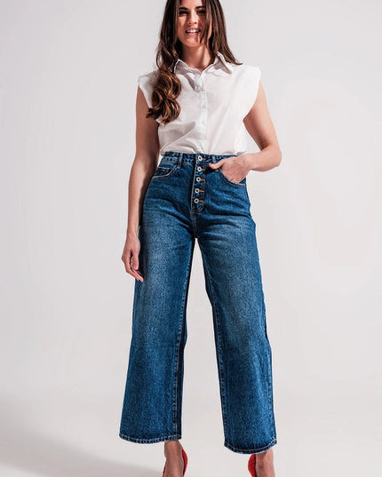 Wide Leg Jeans With Exposed Buttons