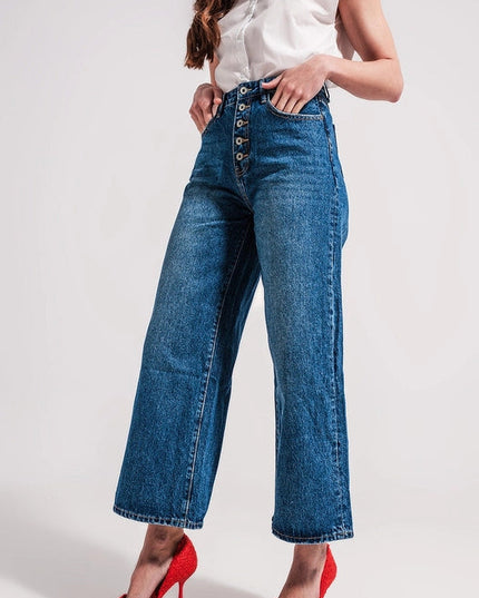 Wide Leg Jeans With Exposed Buttons