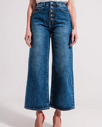 Wide Leg Jeans With Exposed Buttons