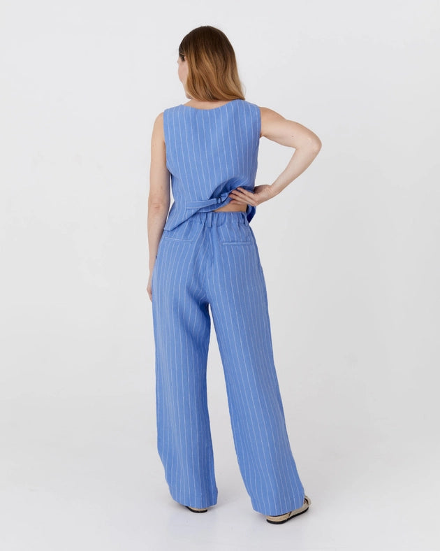 Wide Leg Linen Pants Rome in Blue Stripes