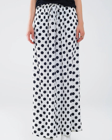 Wide Leg Polka Dot Pants with Elastic Waist and Pockets