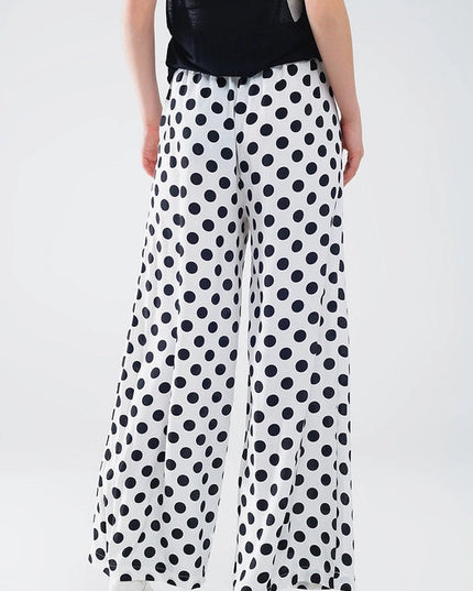 Wide Leg Polka Dot Pants with Elastic Waist and Pockets